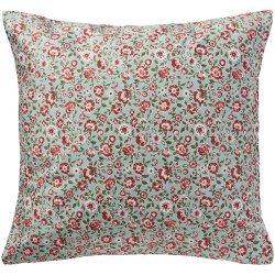 Ib Laursen -  Pudebetr�k gr�n med rustfarvede blomster og gr�nne - 60x60 cm.