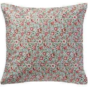 Ib Laursen -  Pudebetr�k gr�n med rustfarvede blomster og gr�nne - 60x60 cm.
