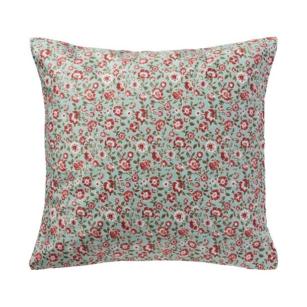 Ib Laursen -  Pudebetr�k gr�n med rustfarvede blomster og gr�nne - 60x60 cm.