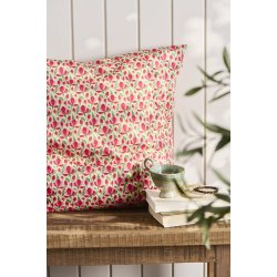 Ib Laursen Pudebetrk beige med rde og rosa blomster, grnne blade 60x60 cm