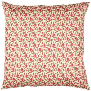 Ib Laursen Pudebetrk beige med rde og rosa blomster, grnne blade 60x60 cm