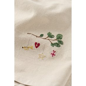 Ib Laursen Stofserviet Tradition fyrregren med h�ngende julepynt h�rfarvet 40x40 cm