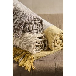 Ib Laursen Plaid natur med natur - hvide - gule tern 130x160 cm