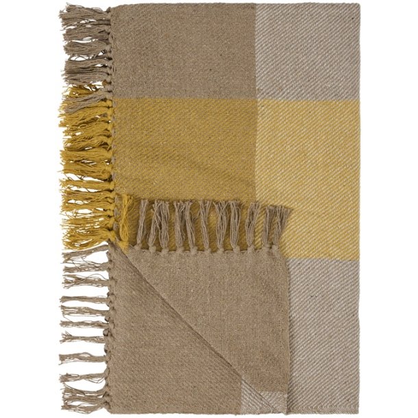 Ib Laursen Plaid natur med natur - hvide - gule tern 130x160 cm
