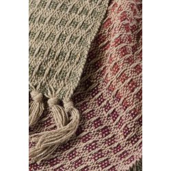 Ib Laursen Plaid natur med gr�n-rust-bordeaux stribem�nster 130x160 cm