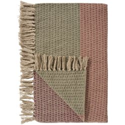 Ib Laursen Plaid natur med gr�n-rust-bordeaux stribem�nster 130x160 cm