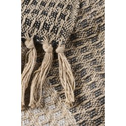 Ib Laursen Plaid natur med sort-m�rkegr�t-lysebl�t stribem�nster 130x160 cm