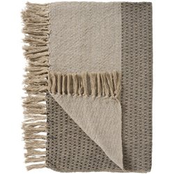 Ib Laursen Plaid natur med sort-m�rkegr�t-lysebl�t stribem�nster 130x160 cm