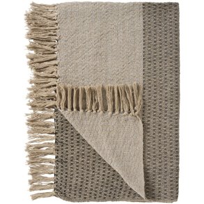 Ib Laursen Plaid natur med sort-m�rkegr�t-lysebl�t stribem�nster 130x160 cm