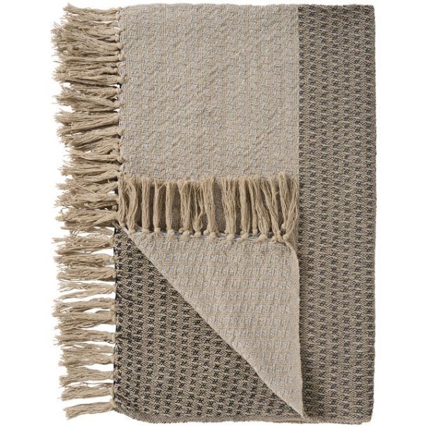 Ib Laursen Plaid natur med sort-m�rkegr�t-lysebl�t stribem�nster 130x160 cm