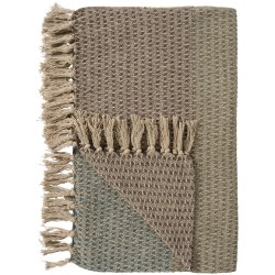 Ib Laursen Plaid natur med brunt-gr�nt-olivengr�nt stribem�nster 130x160 cm