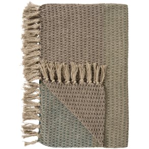 Ib Laursen Plaid natur med brunt-gr�nt-olivengr�nt stribem�nster 130x160 cm