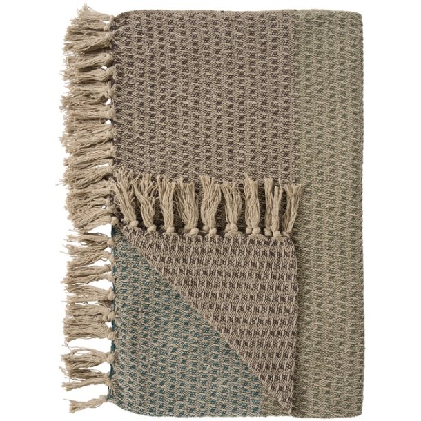 Ib Laursen Plaid natur med brunt-gr�nt-olivengr�nt stribem�nster 130x160 cm