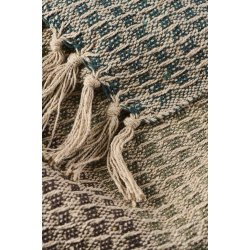 Ib Laursen Plaid natur med brunt-gr�nt-olivengr�nt stribem�nster 130x160 cm