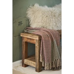 Ib Laursen Plaid natur med brunt-gr�nt-olivengr�nt stribem�nster 130x160 cm