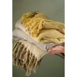 Ib Laursen Plaid creme med lerfarvede smalle striber 130x160 cm