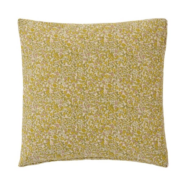 Ib Laursen Hyndebetr�k Rita natur med gule, gr�nne og rosa blomster 45 x 45 cm