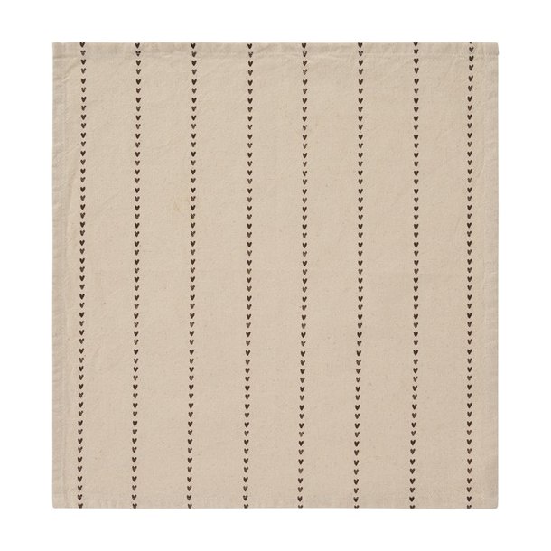Ib Laursen Stofserviet Valentina natur med brune hjerter p� stribe 40x40 cm