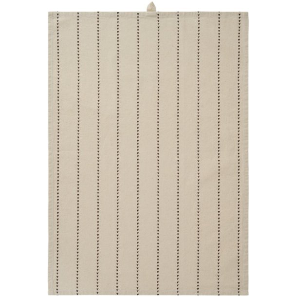Ib Laursen -Viskestykke Valentina natur med brune hjerter p� stribe 50x70cm.