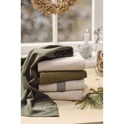 Ib Laursen -Chloe natur med mosgr�nne indv�vede, ternede striber 50x70cm.