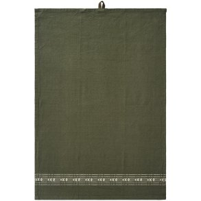 Ib Laursen -Viskestykke Sabine mosgr�n med indv�vet m�nster 50x70cm.