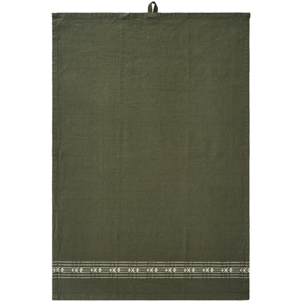 Ib Laursen -Viskestykke Sabine mosgr�n med indv�vet m�nster 50x70cm.