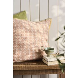 Ib Laursen - Pudebetr�k Vigga br�ndt orange print dobbeltv�vet, bagside neutral 50x50 cm.