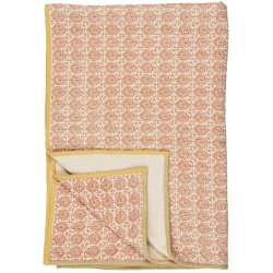 Ib Laursen - Plaid Vigga brndt orange print dobbeltvvet, bagside neutral 130x170 cm.