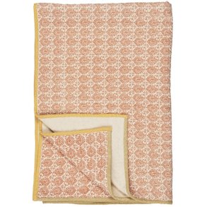 Ib Laursen - Plaid Vigga brndt orange print dobbeltvvet, bagside neutral 130x170 cm.