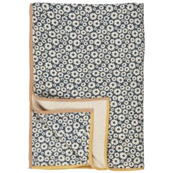 Ib Laursen - Plaid Vigga -petrol print dobbeltvvet, bagside neutral 130x170 cm.