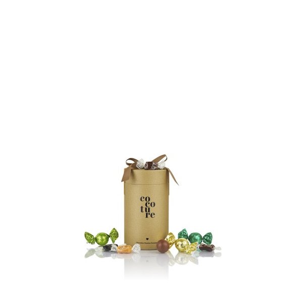 Cocoture - 250g mixet Cocoture chokoladekugler &amp; karamelmix i guld gaverr med sljfe