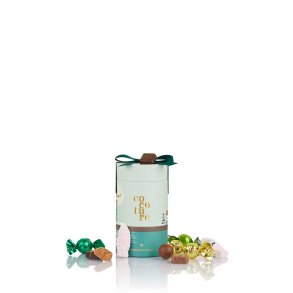 Cocoture - 250g mixet Cocoture chokokugler, konfektstykker & skum julem�nd i lysegr�nt gaver�r sl�jf