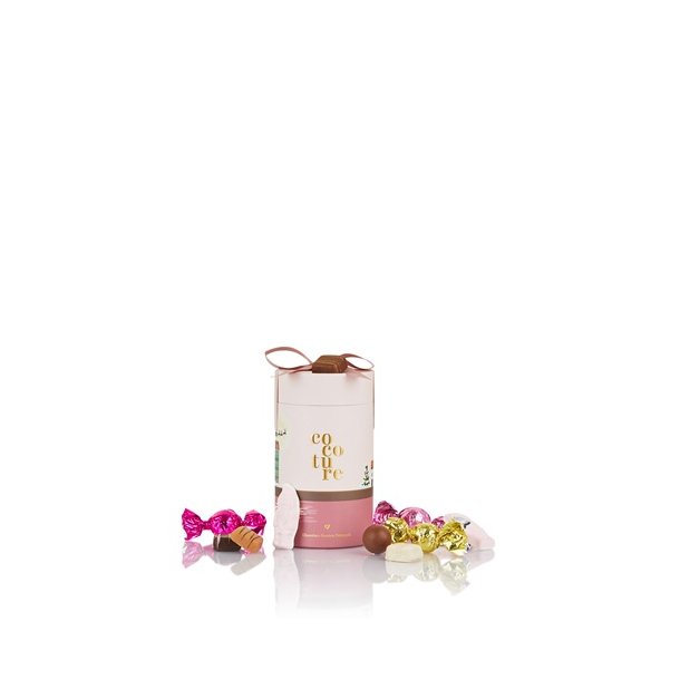 Cocoture - 250g mixet Cocoture chokokugler, konfektstykker &amp; skum julemnd i lyserdt gaverr sljf