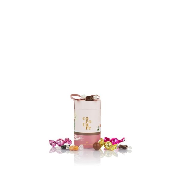 Cocoture - 250g mixet chokoladekugler &amp; karamelmix i lyser�dt Cocoture gaver�r m. sl�jfe