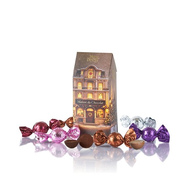 Cocoture - 160g mix chokoladekugler i chokoladehus jul