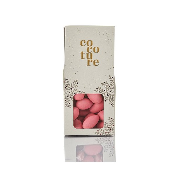 Cocoture - 90g lyserde mandler m. champagne &amp; hvid chokolade i gr dragbox