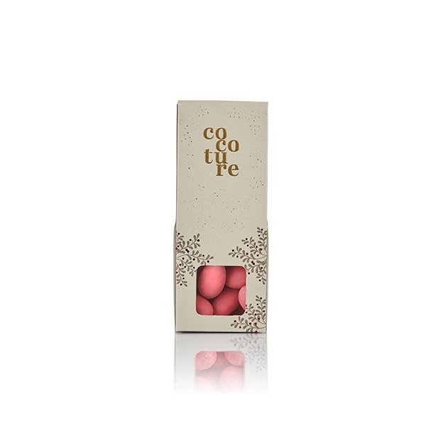 Cocoture - 55-60g lyserde mandler m. champagne &amp;  hvid chokolade  i gr dragbox 
