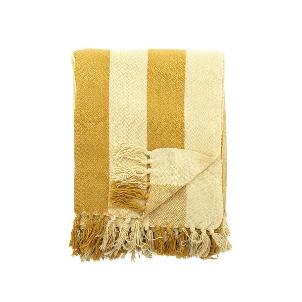 Bloomingville Frello Plaid, Gul, Genanvendt Bomuld 160x130 cm