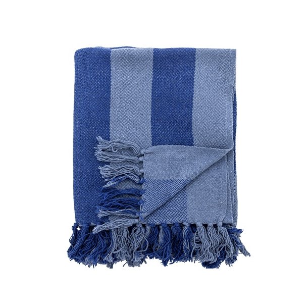 Bloomingville Frello Plaid, Bl�, Genanvendt Bomuld 160x130 cm