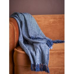 Bloomingville - Herringbone Plaid, Bl�, Genanvendt Bomuld - 160x130 cm.