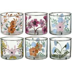 Ib Laursen  Stage til fyrfadslys 6 forskellige bred med h�ndmalede blomster - 1 stk - v�lg variant