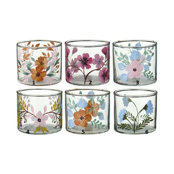 Ib Laursen  Stage til fyrfadslys 6 forskellige bred med h�ndmalede blomster - 1 stk - v�lg variant