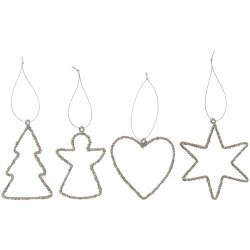 Ib Laursen Julepynt til oph�ng med s�lvglitter 4 forskellige - s�lges samlet som s�t