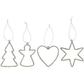 Ib Laursen Julepynt til oph�ng med s�lvglitter 4 forskellige - s�lges samlet som s�t