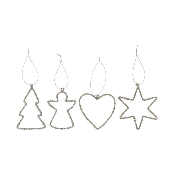 Ib Laursen Julepynt til oph�ng med s�lvglitter 4 forskellige - s�lges samlet som s�t
