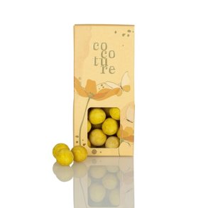 Cocoture - 95-100g hvid choko m. flydende exoticfruitcreme i orange drag�box