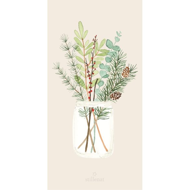 Ib Laursen -Serviet 10x20 cm julebuket i glaskrukke 16 stk pr. pakke