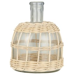 Ib Laursen Apotekerglas stor til bedelys med rattanflet, mundblst H: 16,5 : 12
