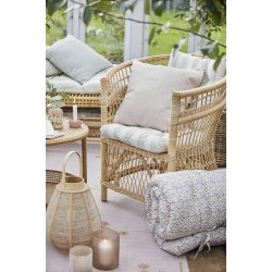 Ib Laursen Apotekerglas stor til bedelys med rattanflet, mundblst H: 16,5 : 12