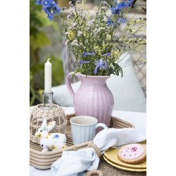 Ib Laursen Apotekerglas stor til bedelys med rattanflet, mundblst H: 16,5 : 12